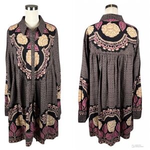 FREE PEOPLE Smell The Roses Babydoll Mini Dress Women's Size M Oversized Lined